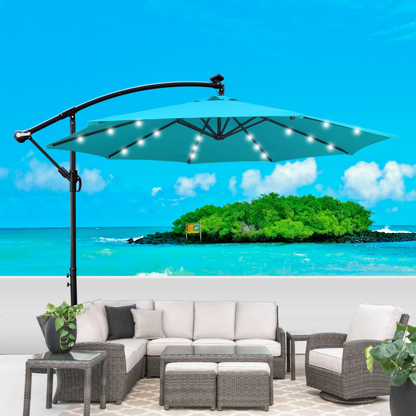 Solar Powered Outdoor Patio Umbrella with LED Lighting