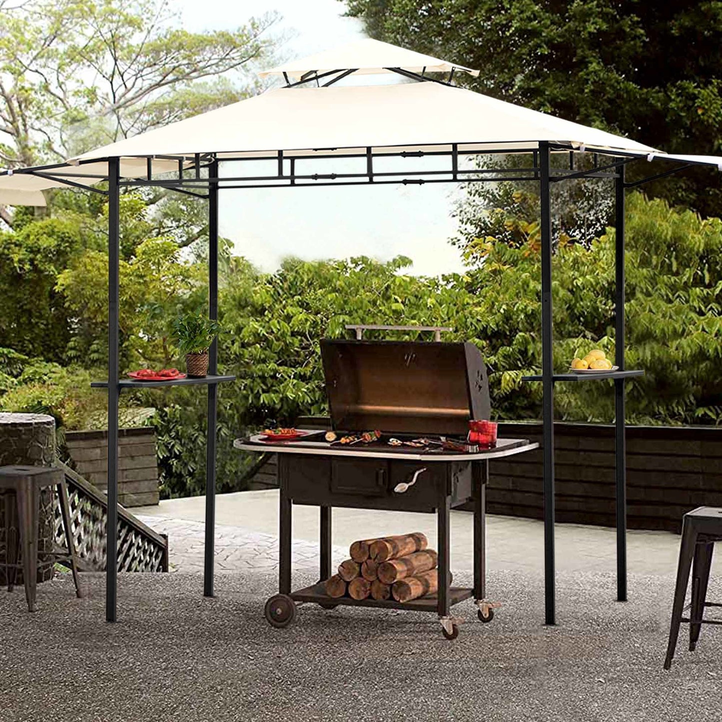 Double Tiered Backyard BBQ Grill Gazebo with Bar Counters