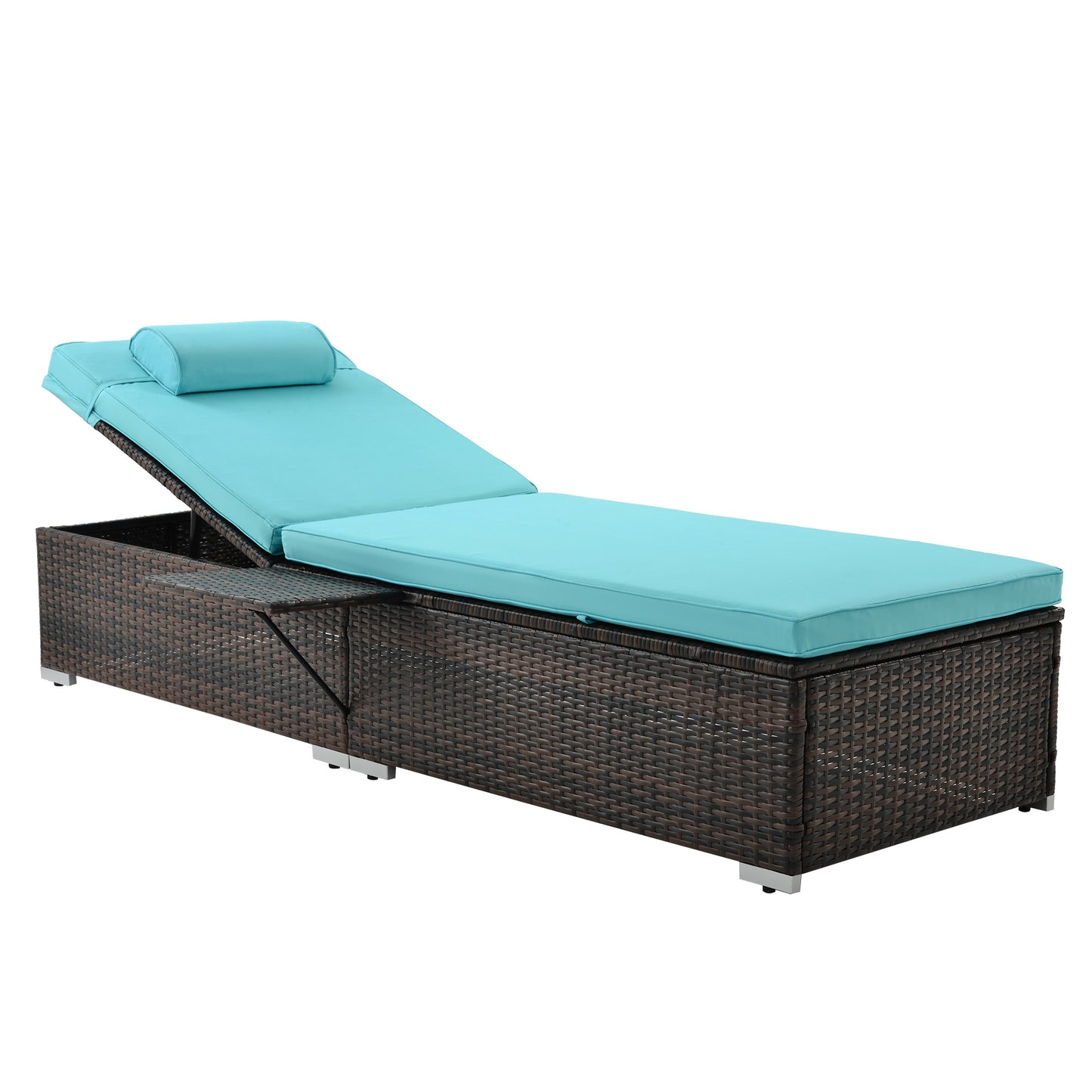 Outdoor Wicker Chaise Lounge Chairs with Side Table, Set of 2