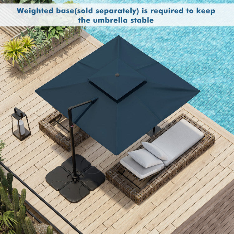 9.5 Feet Cantilever Patio Umbrella with 360° Rotation and Double Top