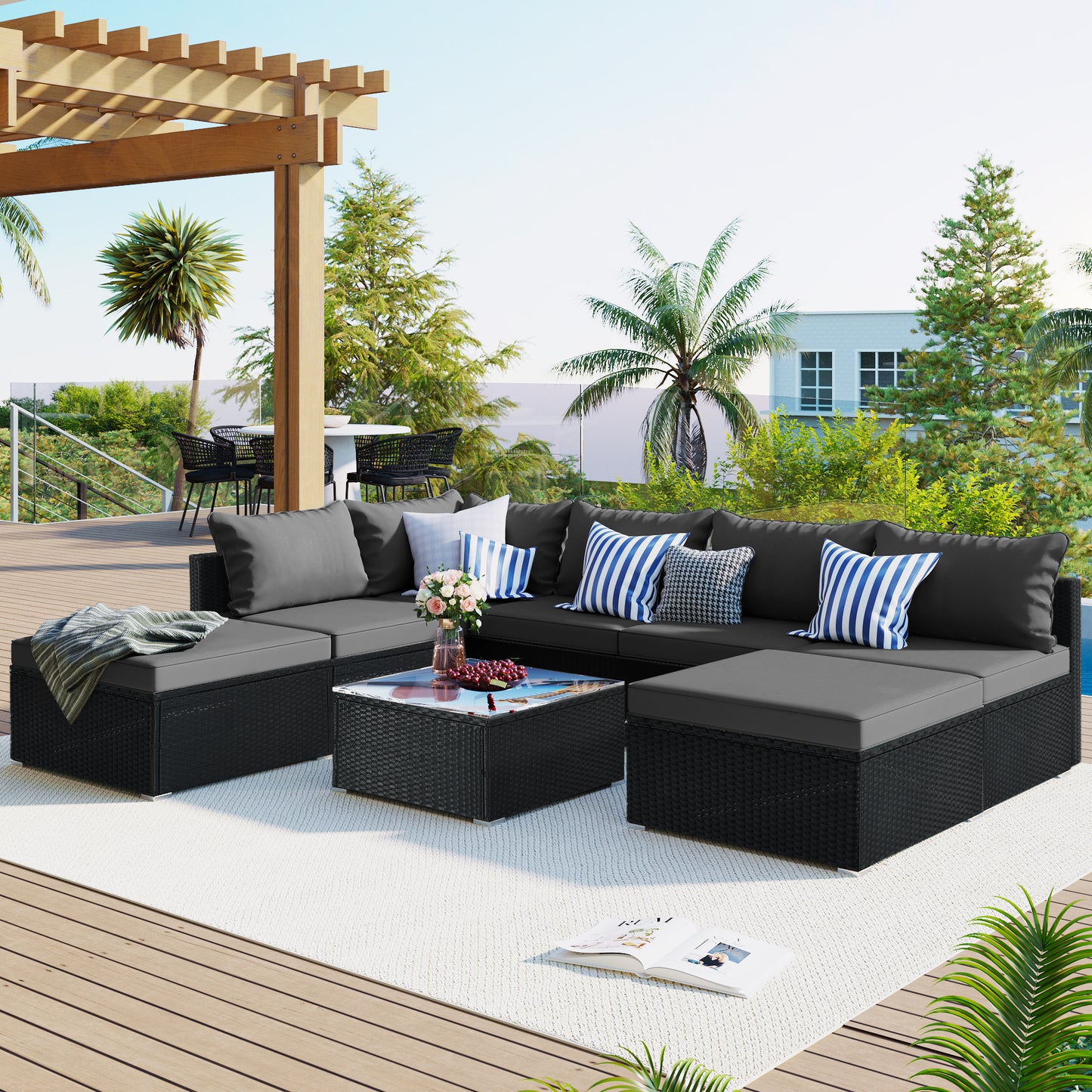 8-Pieces Outdoor Combinable Wicker Furniture Set