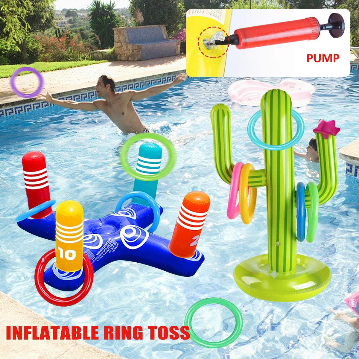 2PCS Inflatable Pool Ring Toss Game