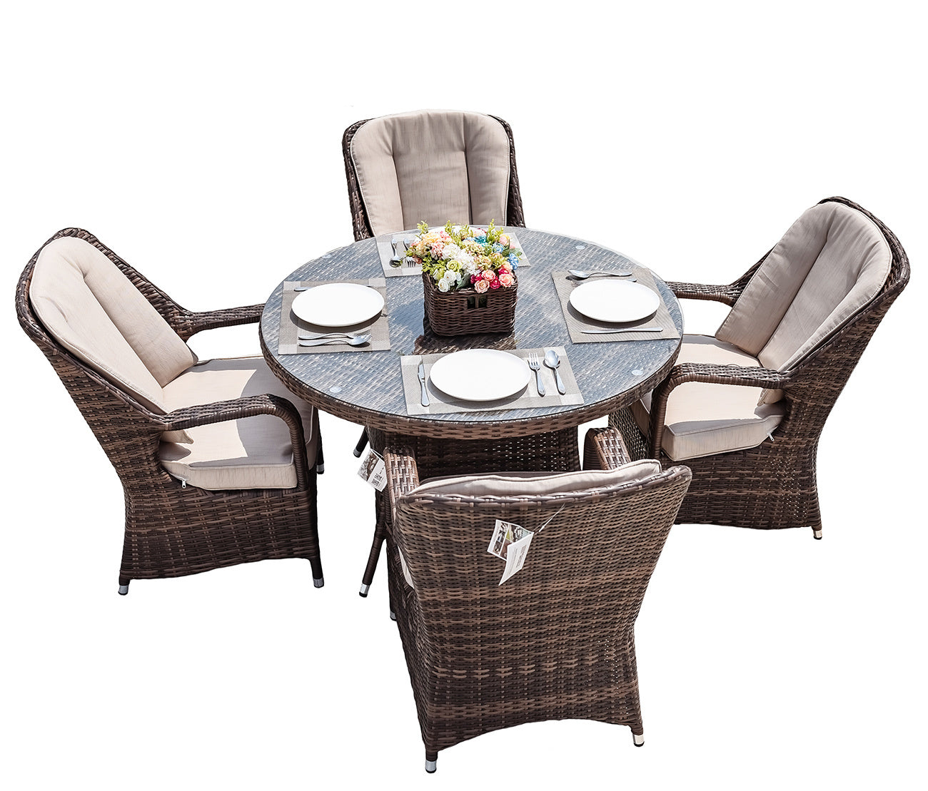 5-Piece Outdoor Patio All Weather PE Rattan Dining Set with Cushions