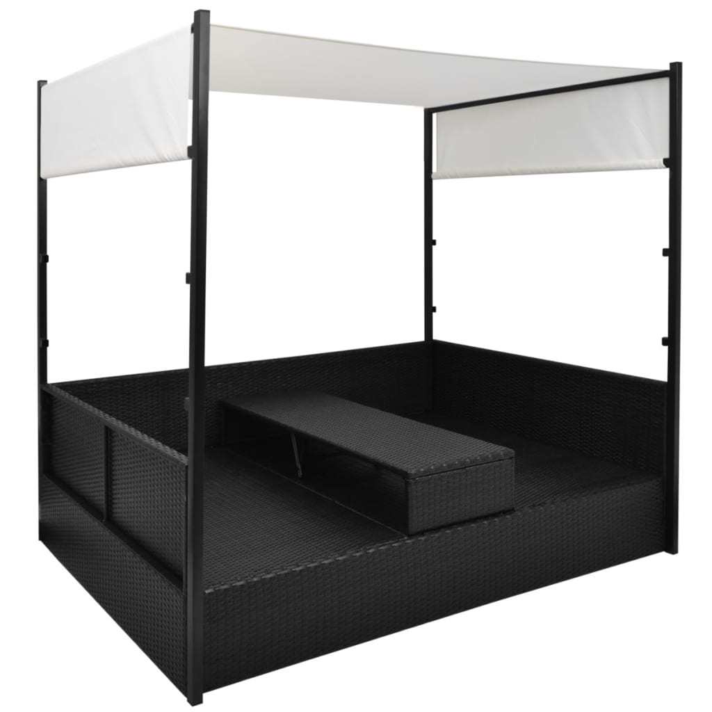 Poly Rattan Black Lounge Bed with Canopy