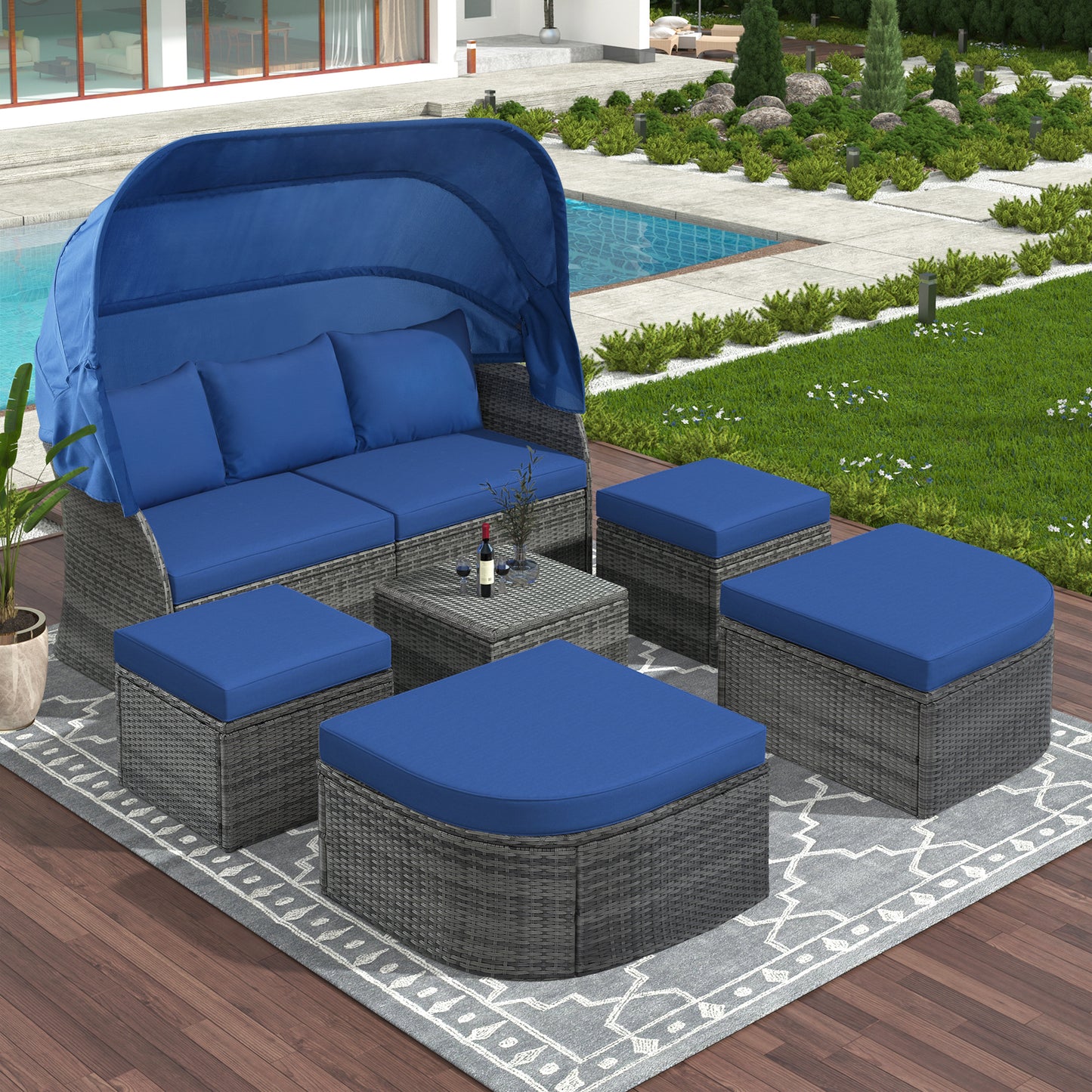 Outdoor Patio Furniture Set Sunbed with Retractable Canopy