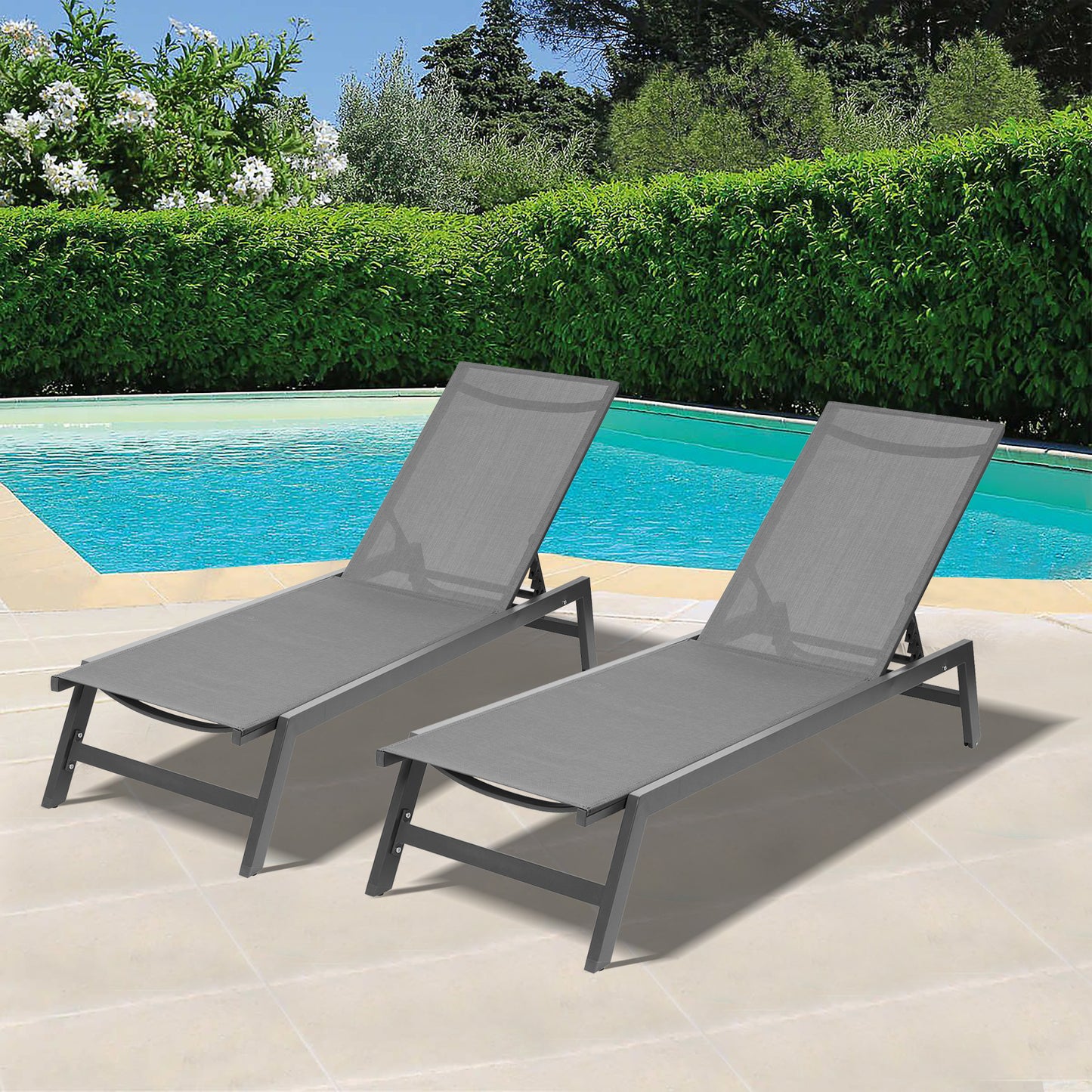 Outdoor Chaise Lounge Chair Set With Cushions.