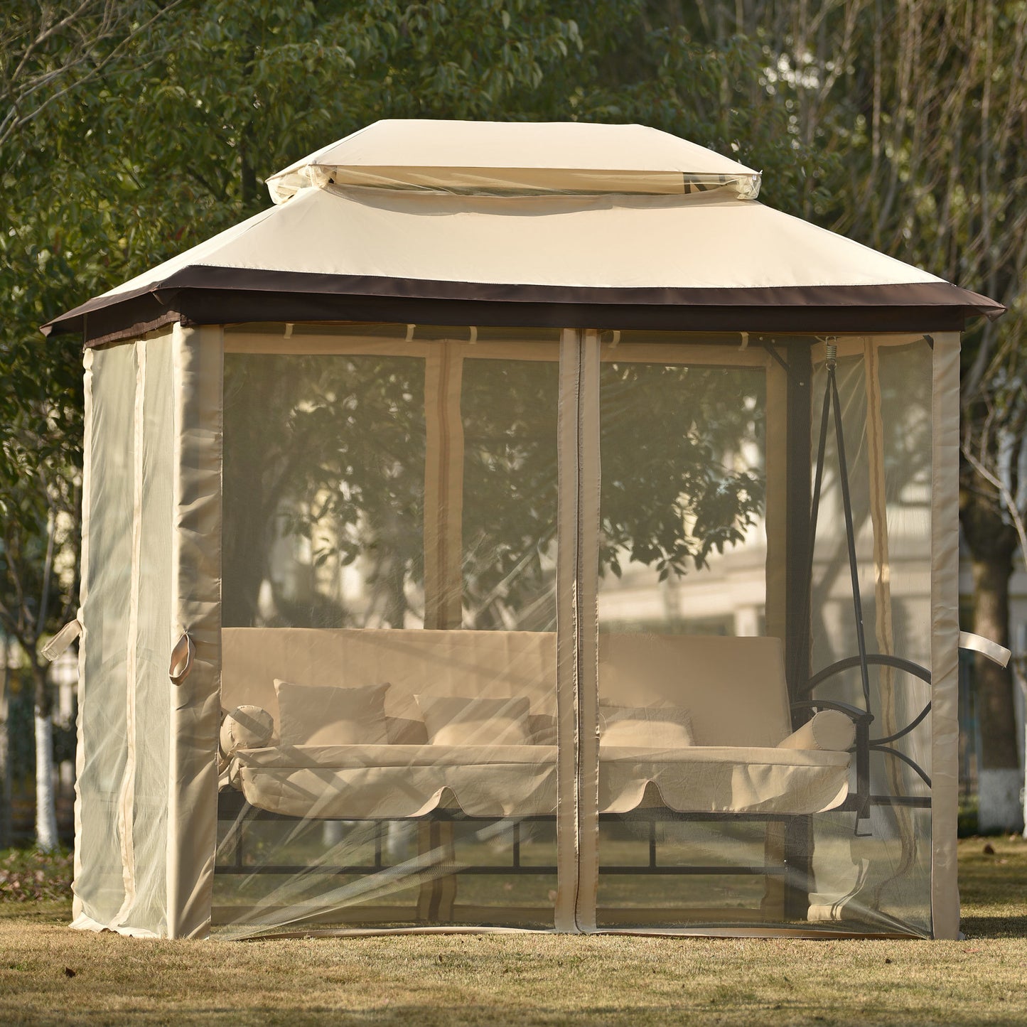 Outdoor Gazebo with Convertible Swing Bench and Mosquito Netting