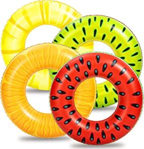 4 Pack Inflatable Pool Floats Fruit Tube Rings