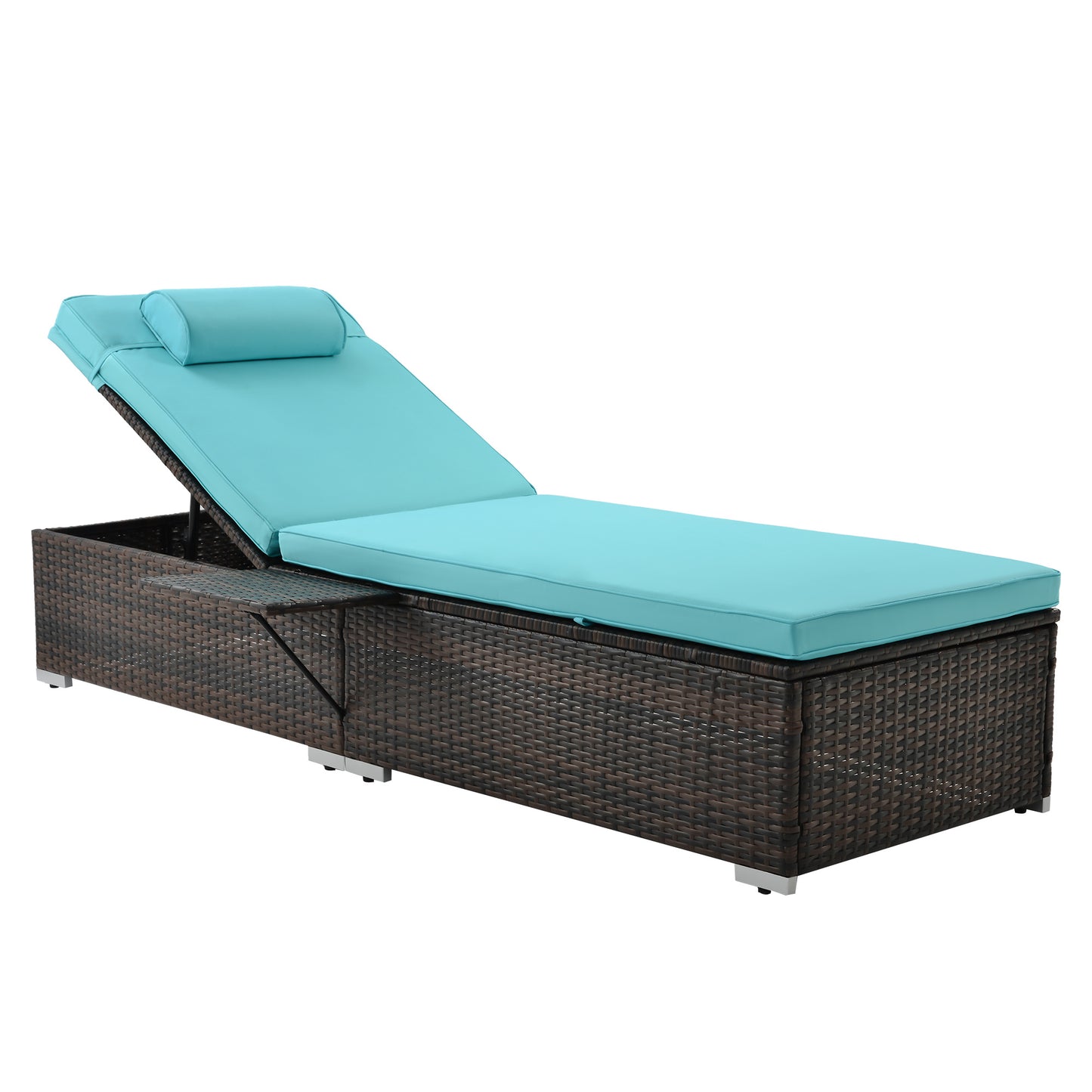 Outdoor Wicker Chaise Lounge Chairs with Side Table, Set of 2