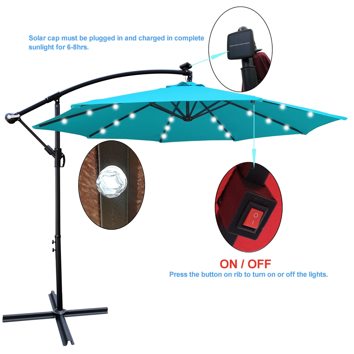 Solar Powered Outdoor Patio Umbrella with LED Lighting