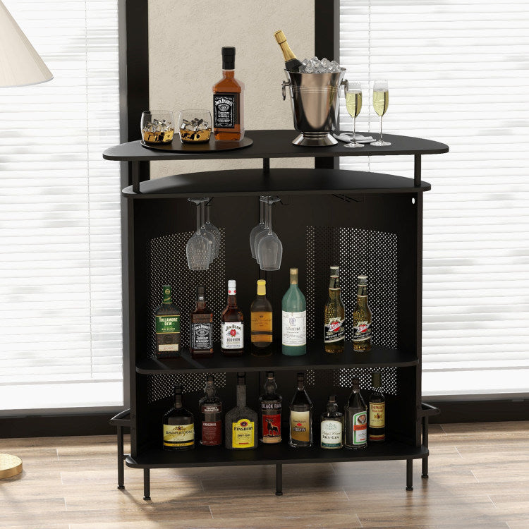 4-Tier Liquor Bar with 3 Glass Holders and Storage Shelves