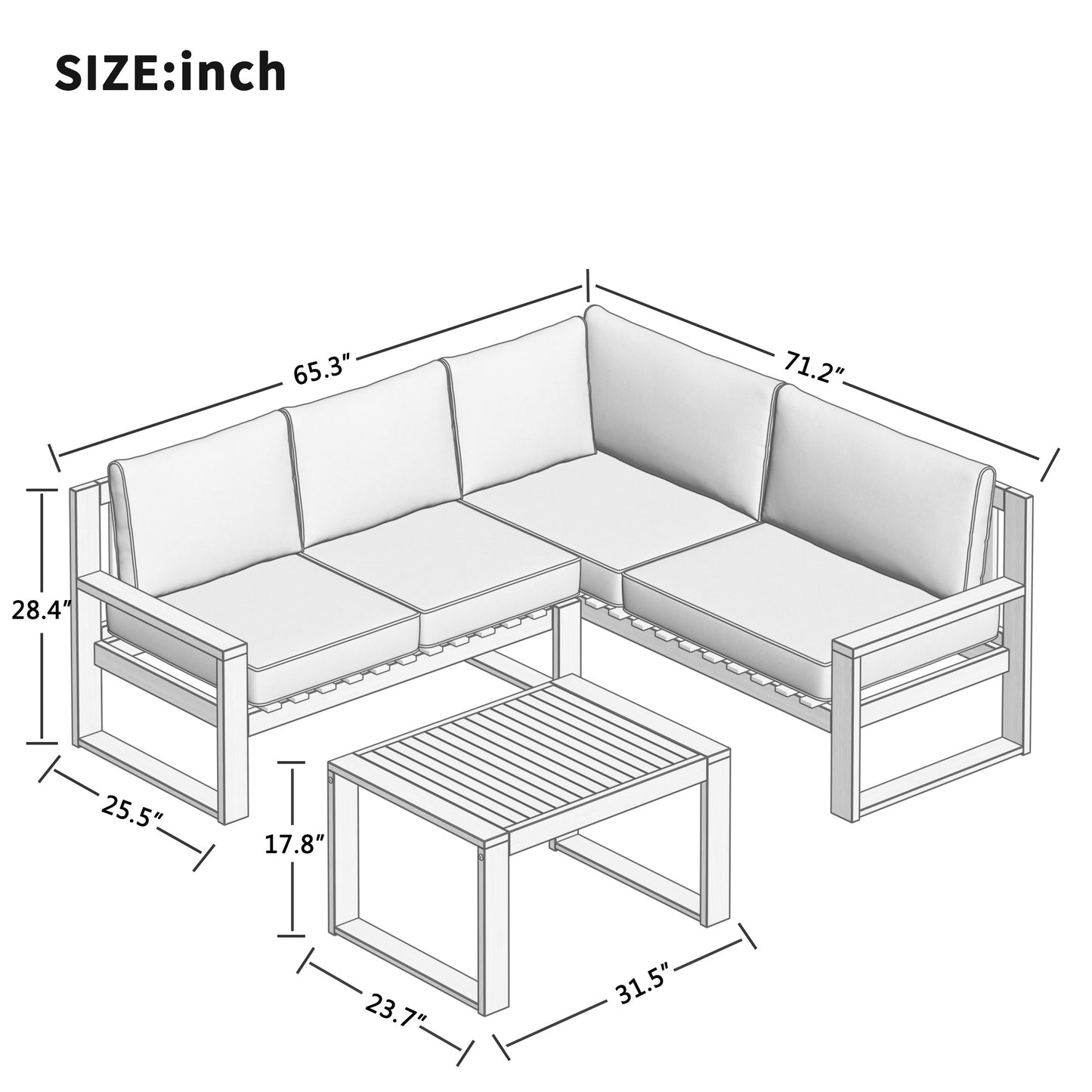 Acacia Wood l Teak Finish 3-Piece Patio Sectional Set