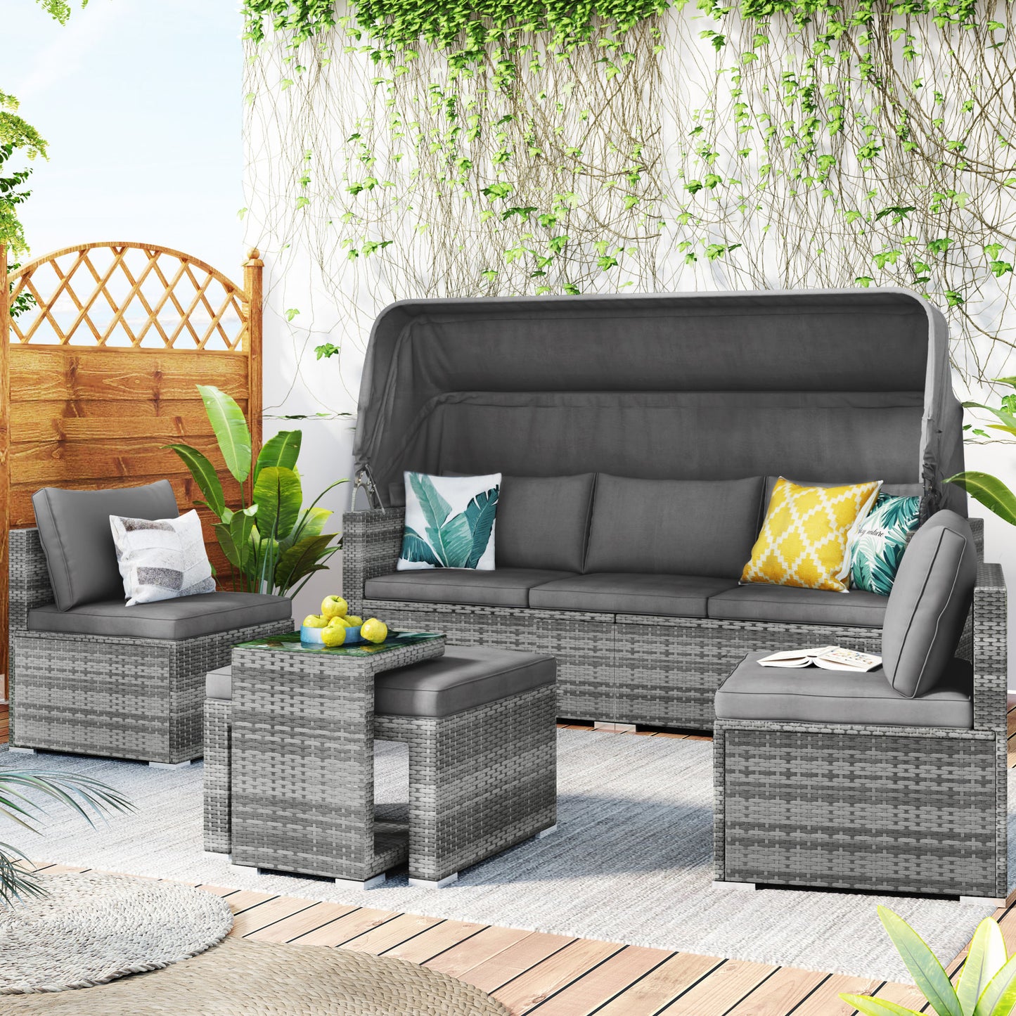 5 Piece Outdoor Sectional Patio Rattan Sofa Set Rattan Daybed