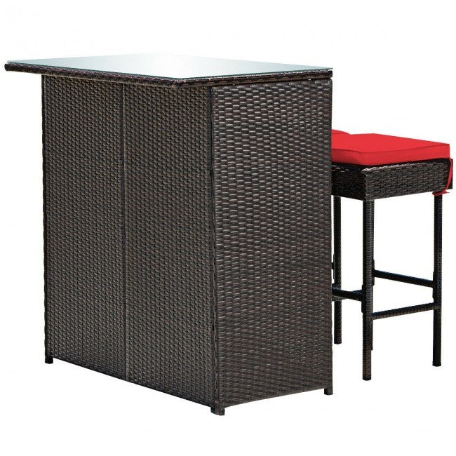 3 Pieces Patio Rattan Wicker Bar Table Dining Set with Stools
