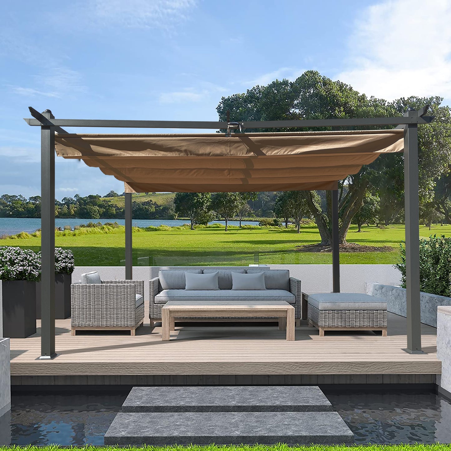 Outdoor Retractable Pergola With Canopy Sunshelter