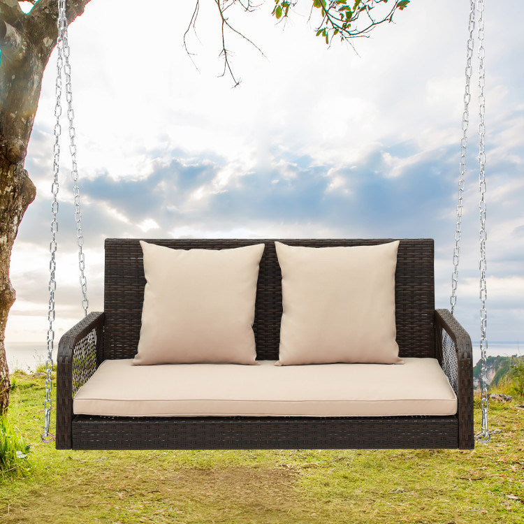 Outdoor Wicker Porch Swing with Seat and Back Cushions