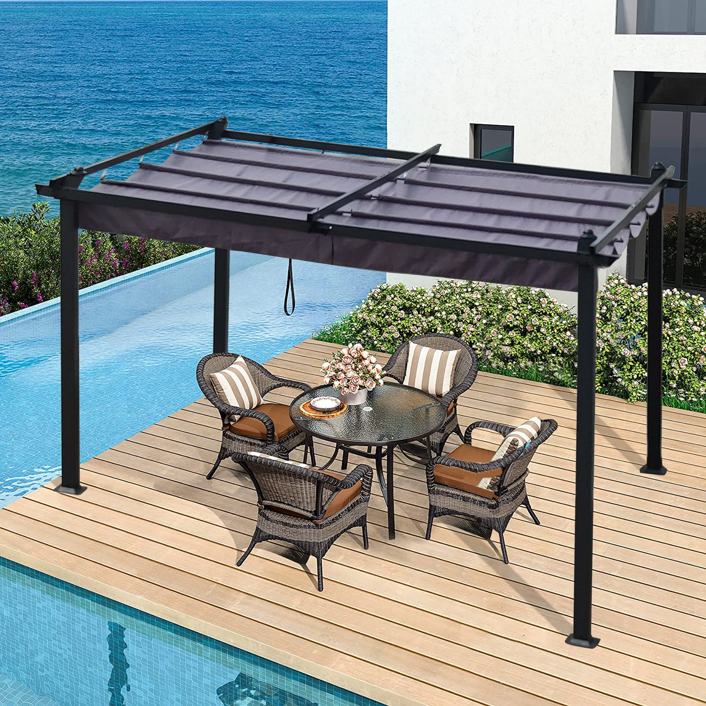 Outdoor Retractable Pergola With Canopy Sunshelter