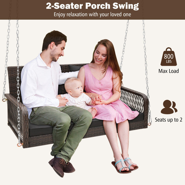 Outdoor Wicker Porch Swing with Seat and Back Cushions