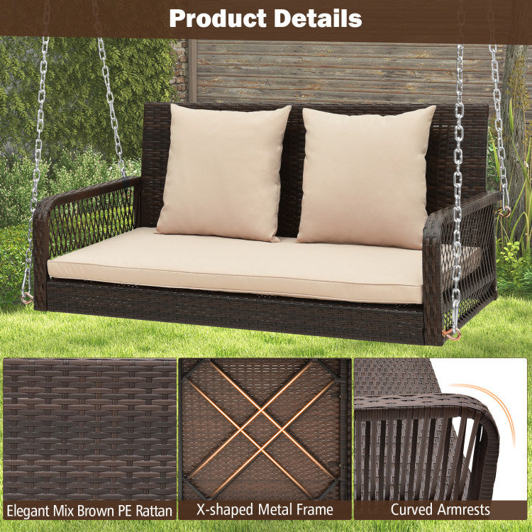 Outdoor Wicker Porch Swing with Seat and Back Cushions