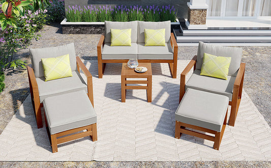 Wood 6-Piece Conversation Set with Cushions