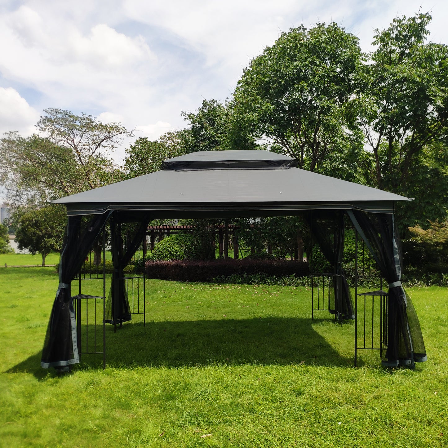 Outdoor Gazebo Canopy Tent With Ventilated Double Roof And Detachable Mosquito net