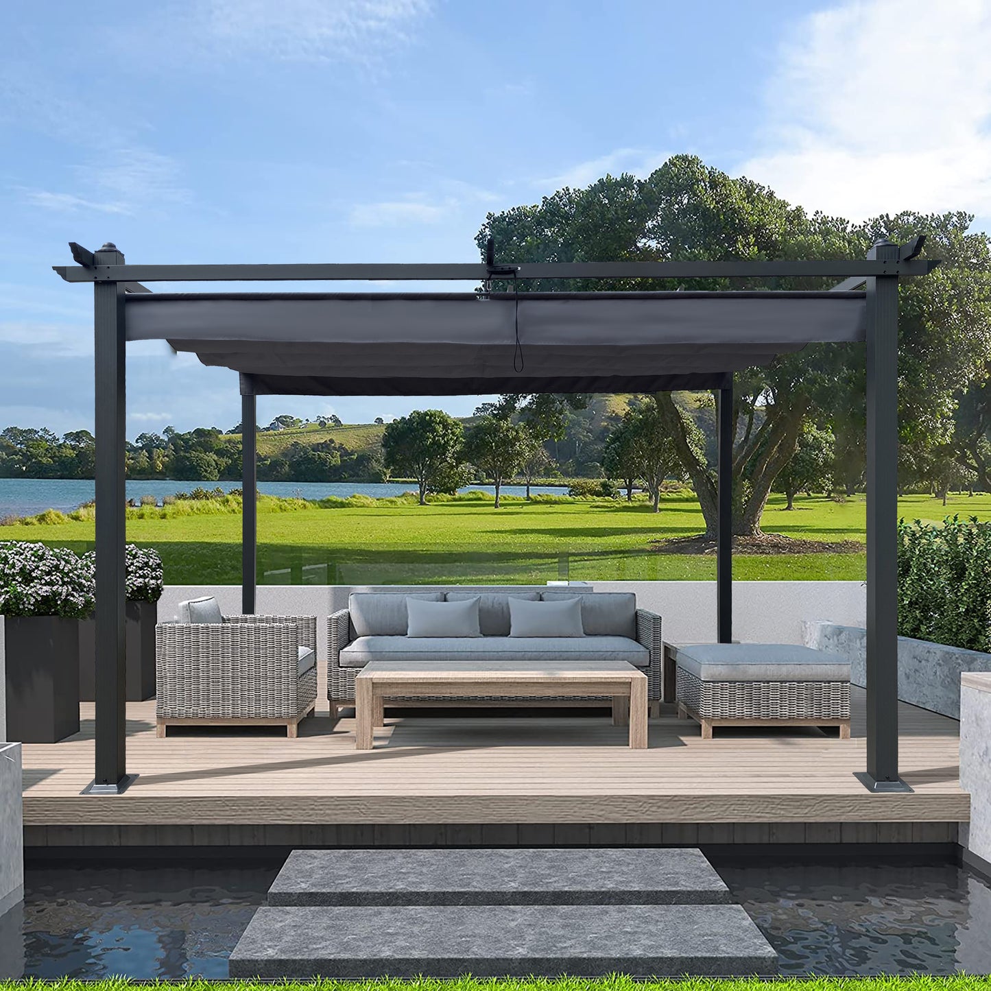 Outdoor Retractable Pergola With Canopy Sunshelter