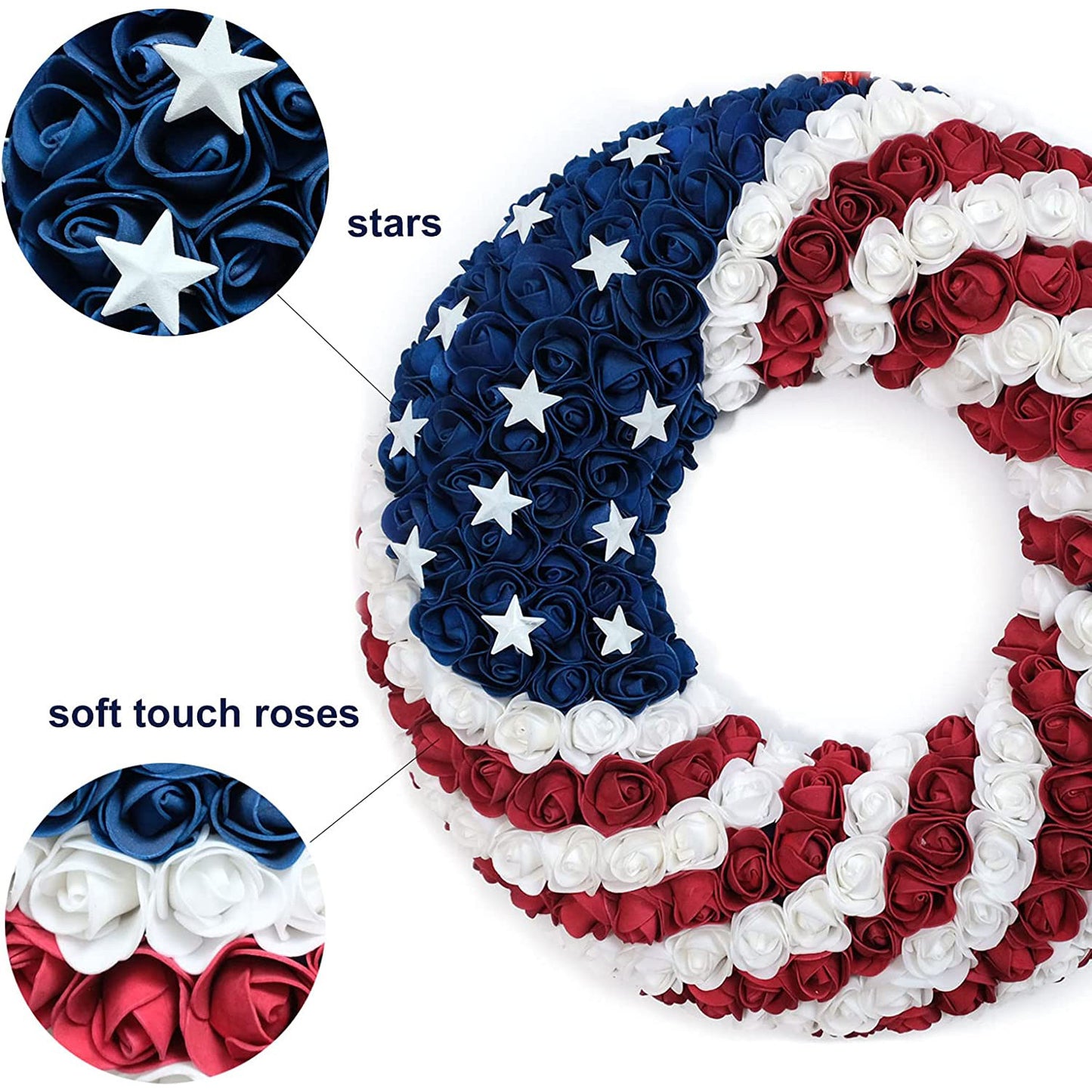 Patriotic Americana Wreath;  Handcrafted Holiday Wreath Garland Decoration