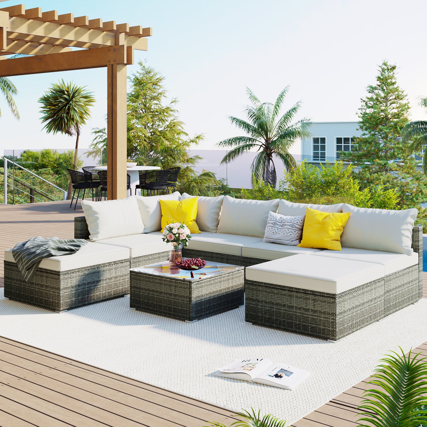 8-Pieces Outdoor Combinable Wicker Furniture Set