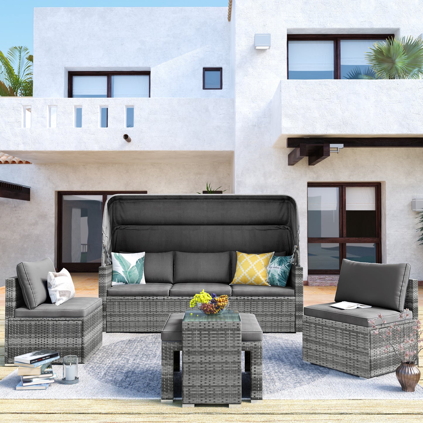 5 Piece Outdoor Sectional Patio Rattan Sofa Set Rattan Daybed