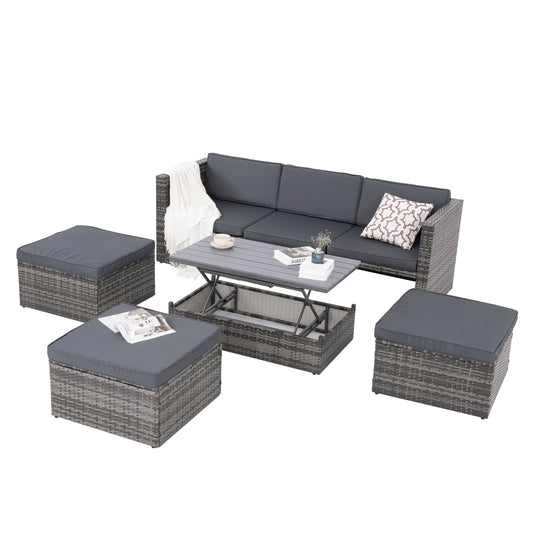 5 Piece Wicker Furniture Set With Storage Coffee Table