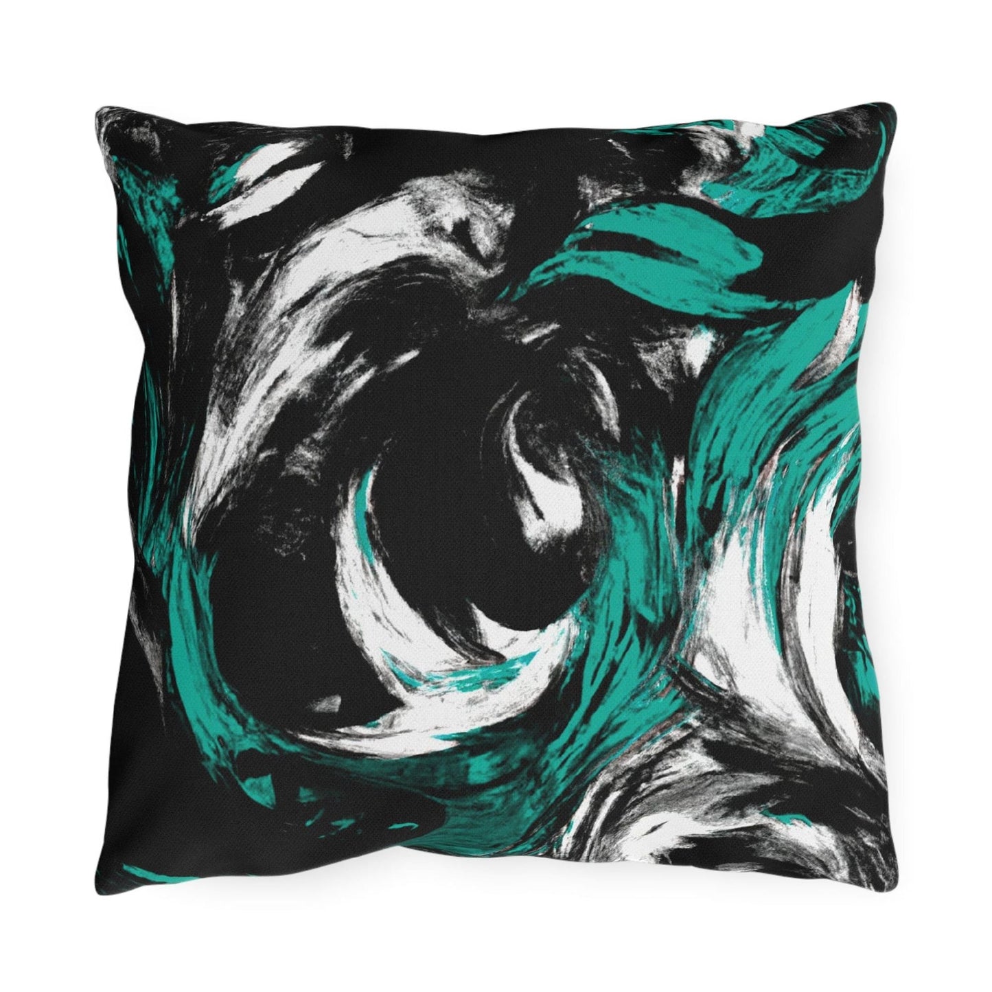 Decorative Outdoor Pillows With Zipper - Set Of 2, Black Green White Abstract Pattern