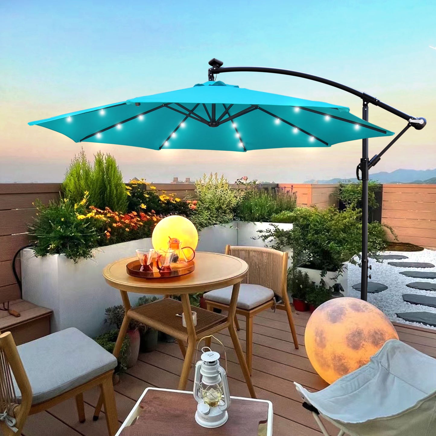 Solar Powered Outdoor Patio Umbrella with LED Lighting