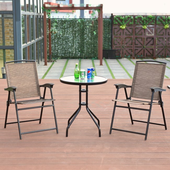 3 Pieces Set of Round Table and Folding Chairs