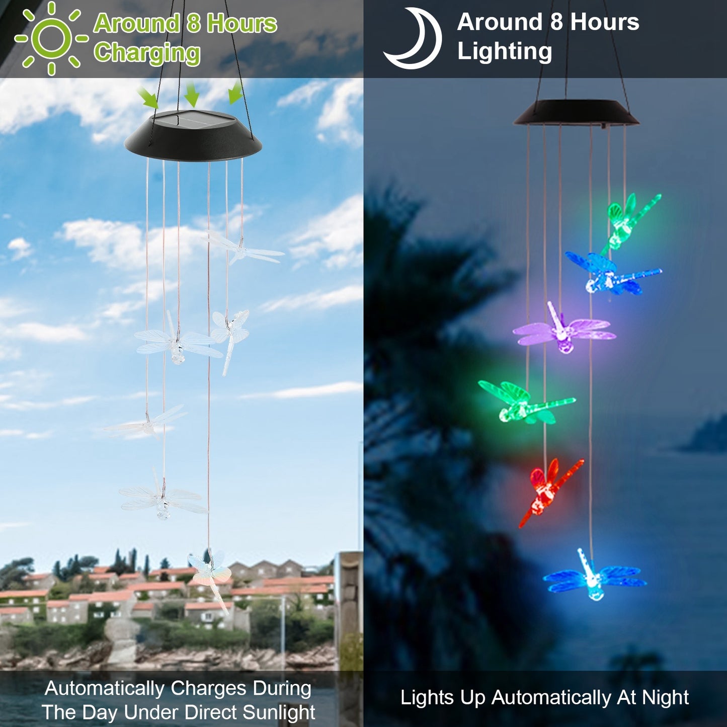 Solar Powered Dragonfly Wind Chime LED Color Changing