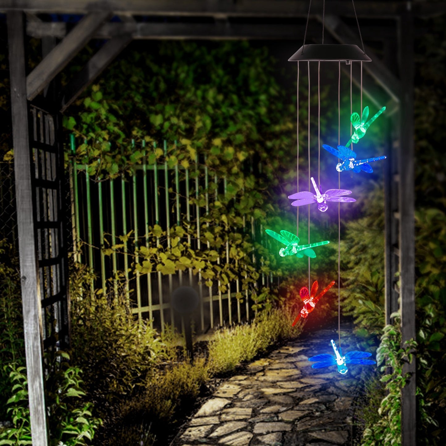 Solar Powered Dragonfly Wind Chime LED Color Changing