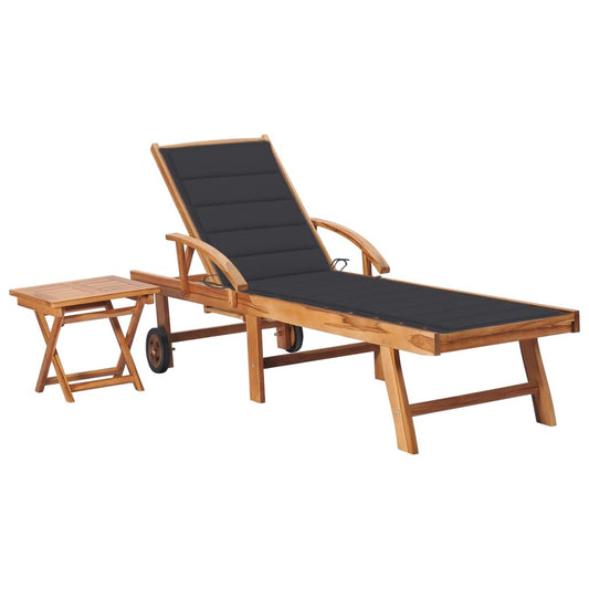 Teak Wood Sun Lounger with Table and Cushion