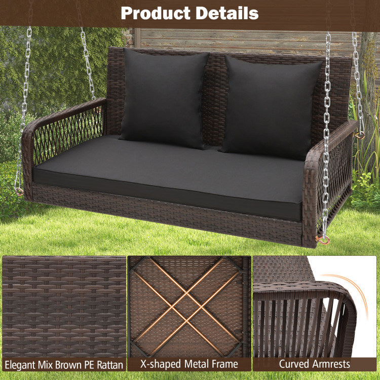 Outdoor Wicker Porch Swing with Seat and Back Cushions