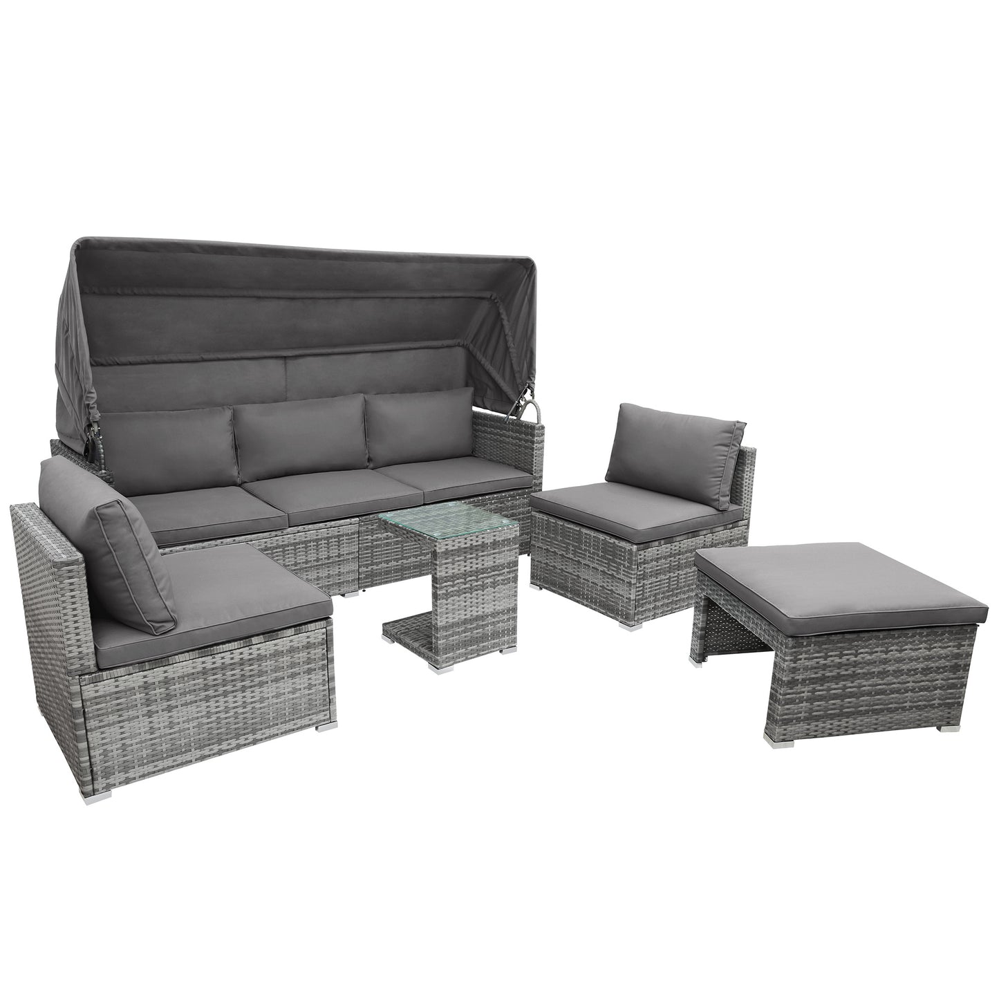 5 Piece Outdoor Sectional Patio Rattan Sofa Set Rattan Daybed