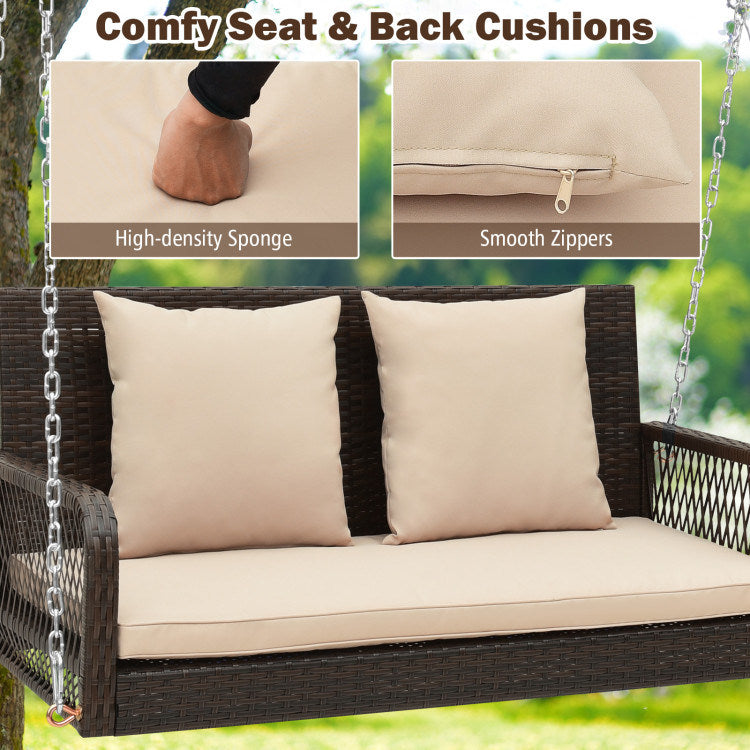 Outdoor Wicker Porch Swing with Seat and Back Cushions