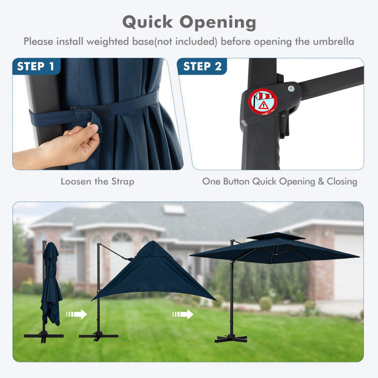 9.5 Feet Cantilever Patio Umbrella with 360° Rotation and Double Top