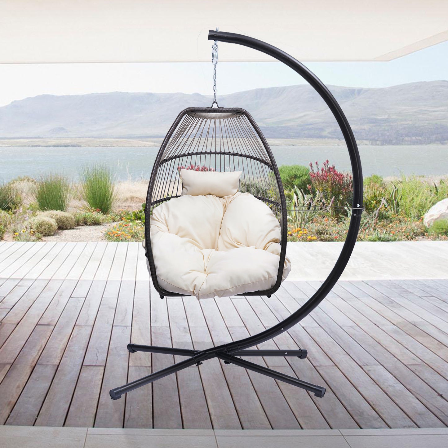 Hanging Swing Chair with Cushion and Pillow