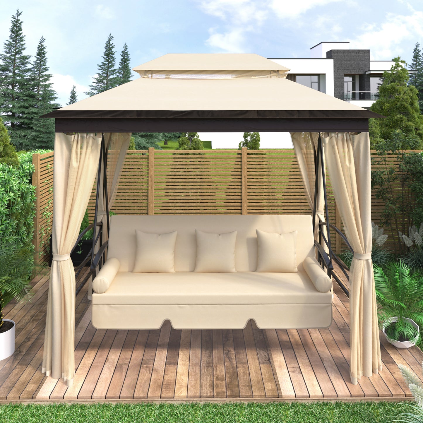 Outdoor Gazebo with Convertible Swing Bench and Mosquito Netting