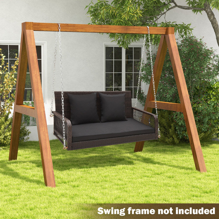 Outdoor Wicker Porch Swing with Seat and Back Cushions