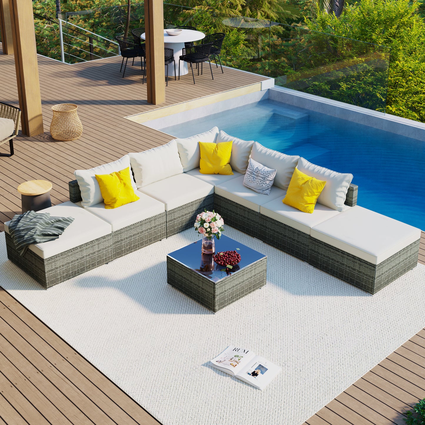 8-Pieces Outdoor Combinable Wicker Furniture Set