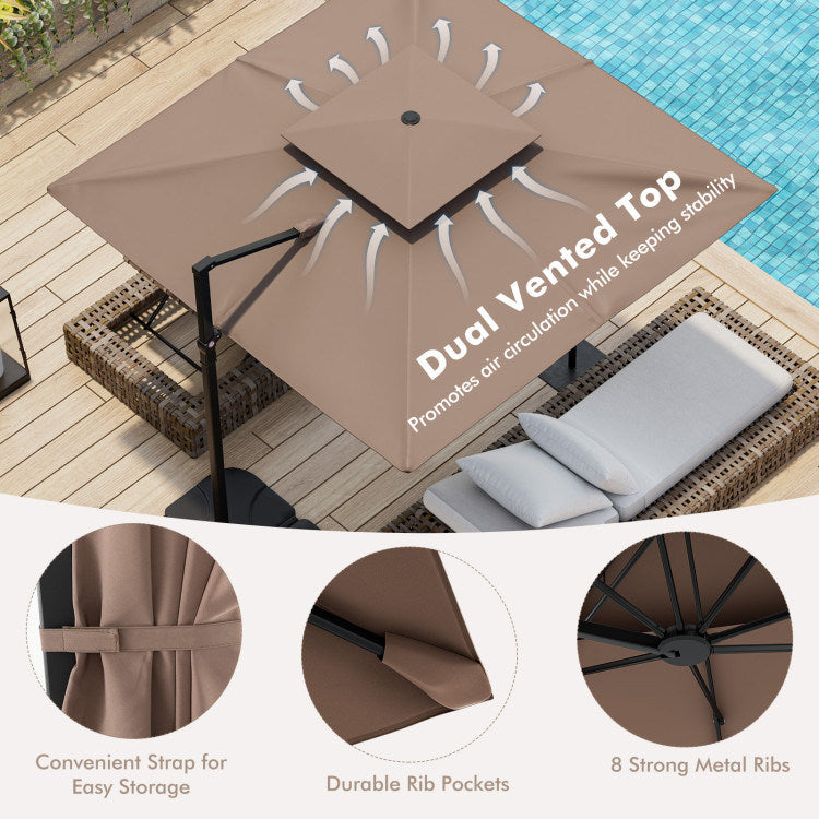 9.5 Feet Cantilever Patio Umbrella with 360° Rotation and Double Top