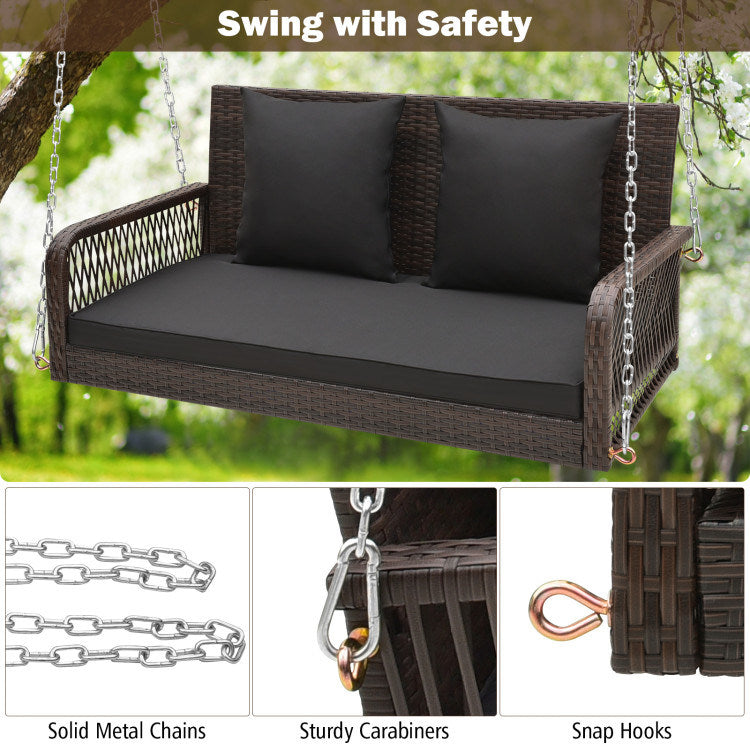 Outdoor Wicker Porch Swing with Seat and Back Cushions