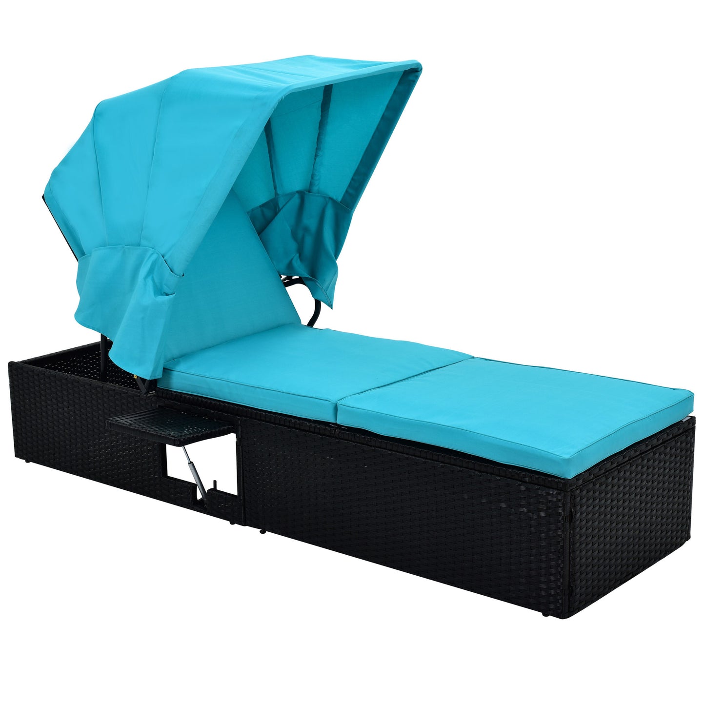 Reclining Single Chaise Lounge with Cushions, Canopy and Table