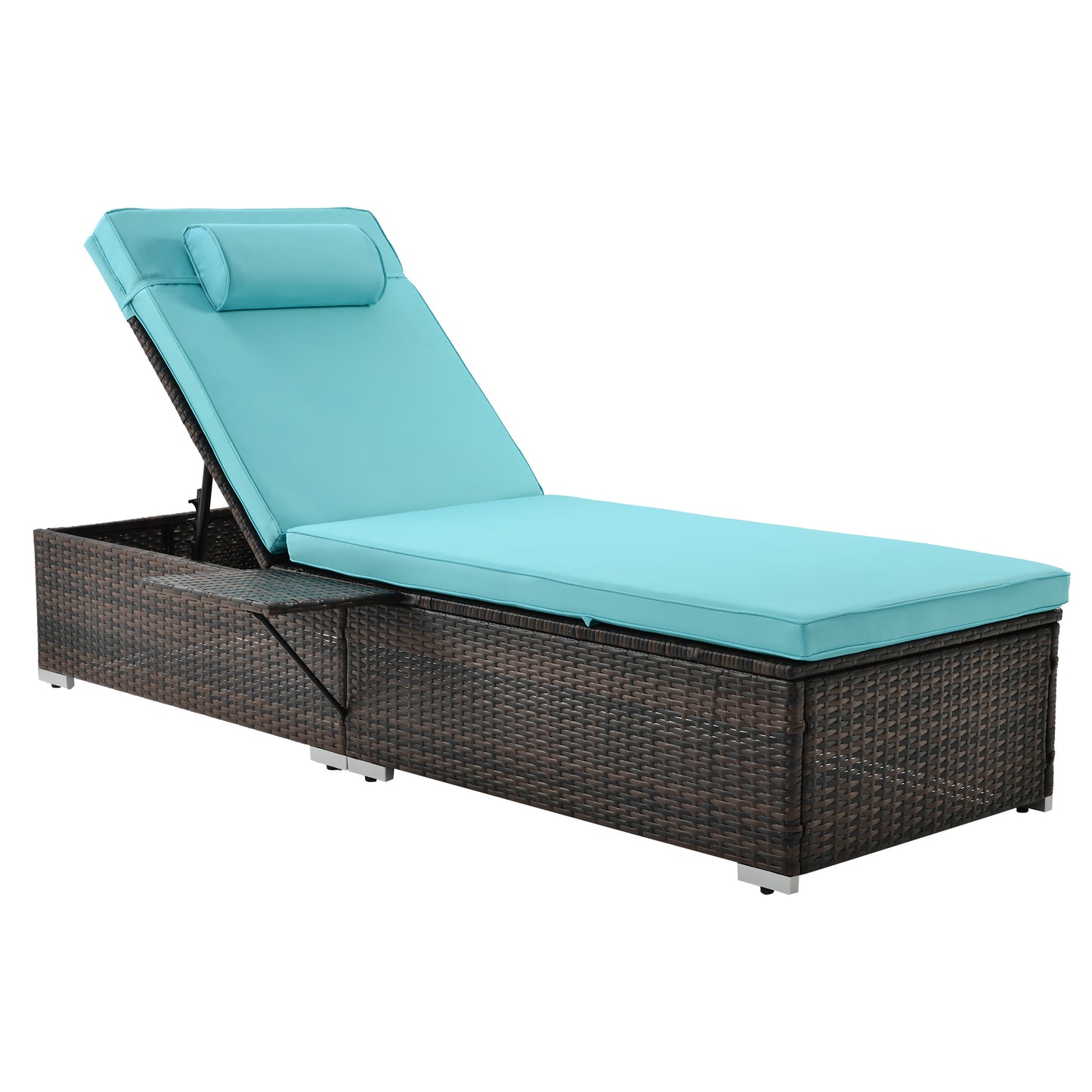 Outdoor Wicker Chaise Lounge Chairs with Side Table, Set of 2