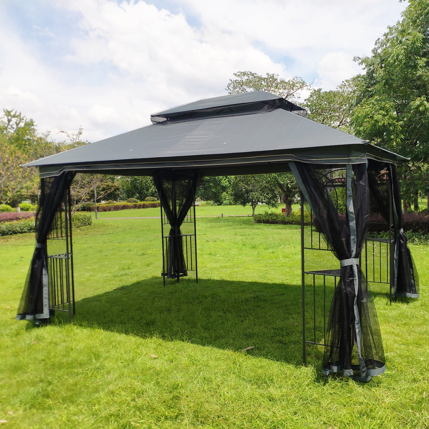 Outdoor Gazebo Canopy Tent With Ventilated Double Roof And Detachable Mosquito net