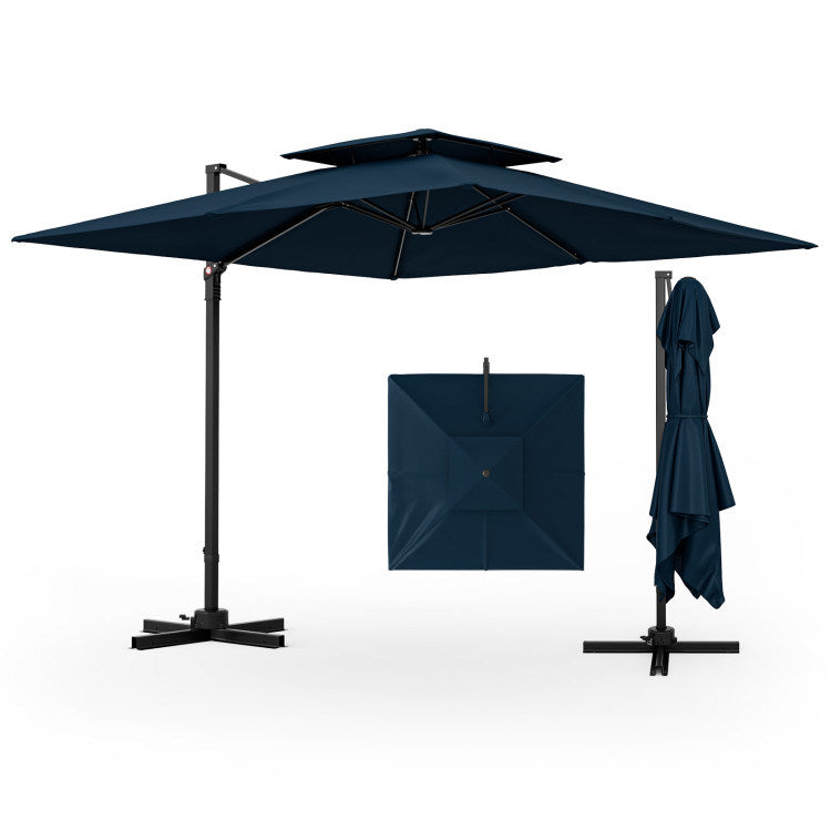 9.5 Feet Cantilever Patio Umbrella with 360° Rotation and Double Top